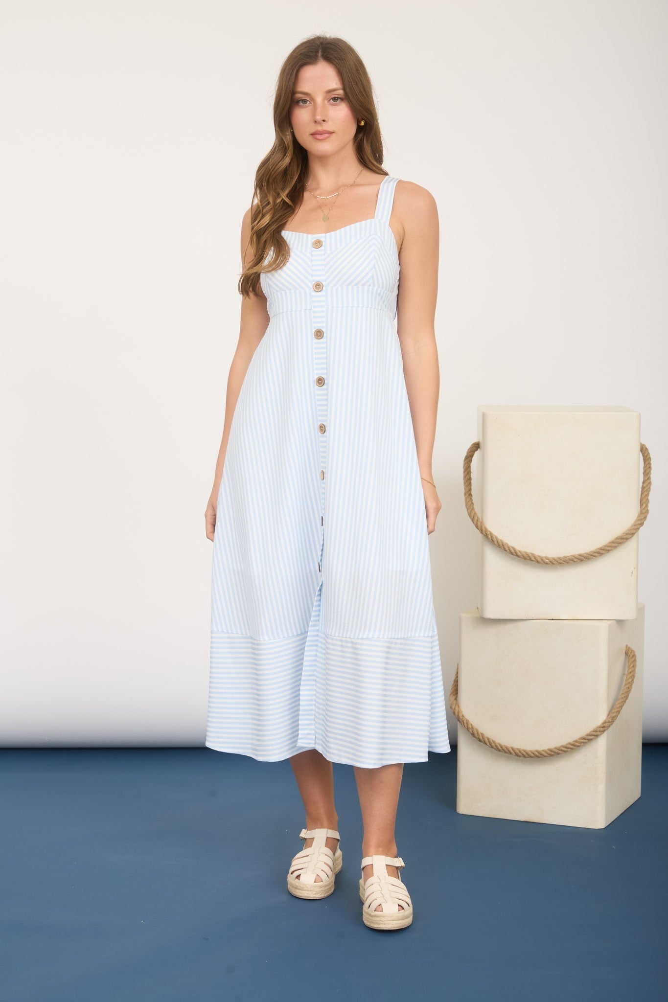 DD 1448 - Striped Sweetheart Sleeveless Midi Dress