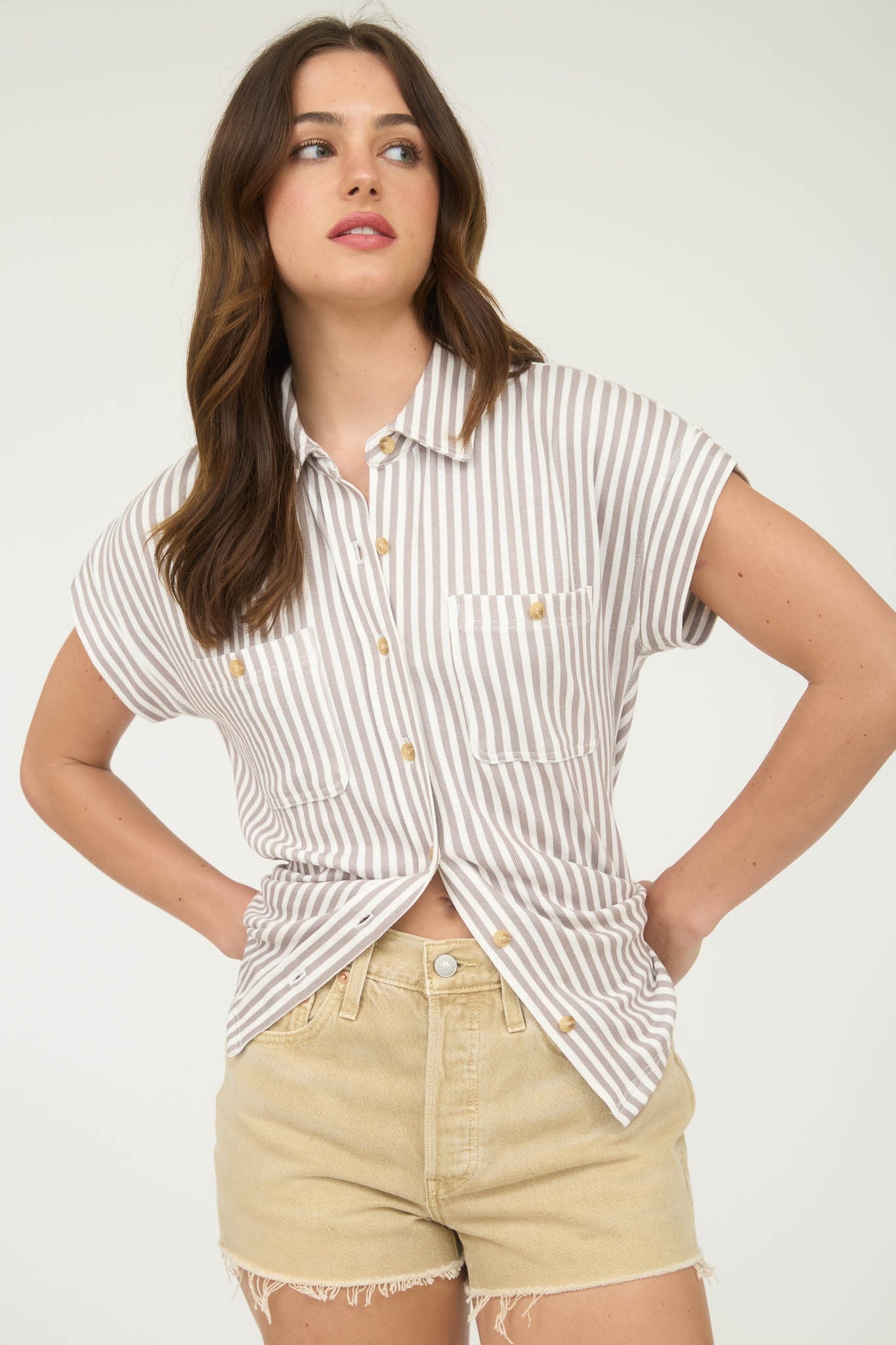 DT 1968 - Collared Short Sleeve Stripe Top