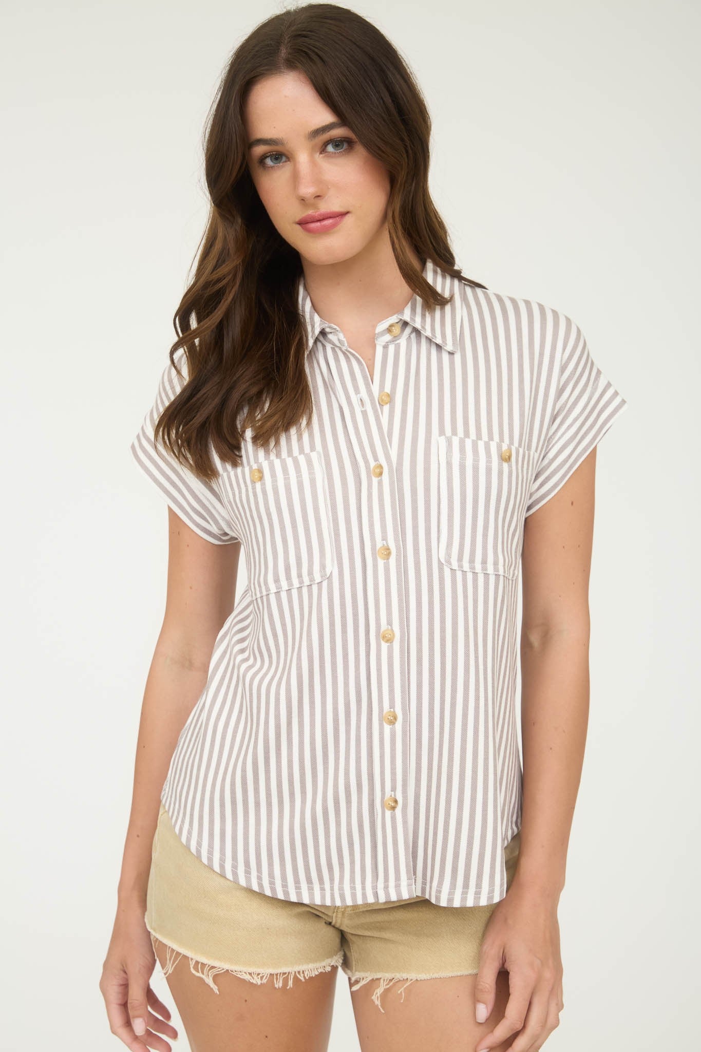 DT 1968 - Collared Short Sleeve Stripe Top