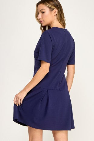 CD 3766 - Short Sleeve Box Pleated Dress
