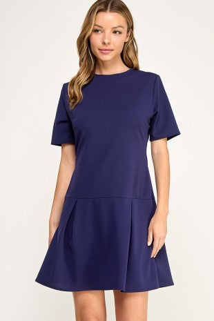 CD 3766 - Short Sleeve Box Pleated Dress