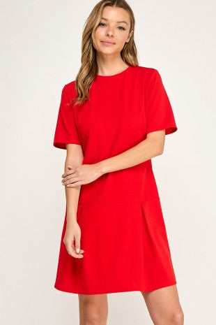 CD 3766 - Short Sleeve Box Pleated Dress