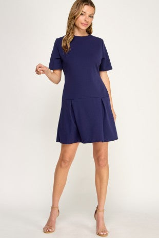 CD 3766 - Short Sleeve Box Pleated Dress