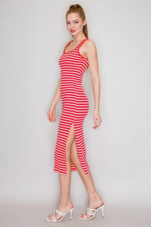 CD 3747 - Striped Side Slit Tank Top Dress