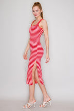CD 3747 - Striped Side Slit Tank Top Dress