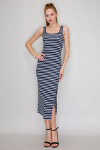 CD 3747 - Striped Side Slit Tank Top Dress