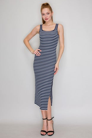 CD 3747 - Striped Side Slit Tank Top Dress