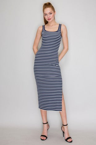 CD 3747 - Striped Side Slit Tank Top Dress