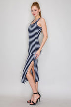 CD 3747 - Striped Side Slit Tank Top Dress