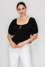 DT 1904 - Bubble Sleeve Crop Top