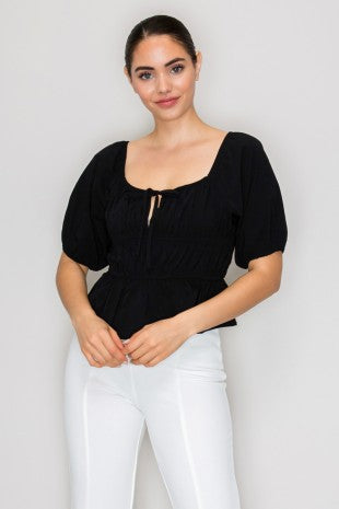 DT 1904 - Bubble Sleeve Crop Top