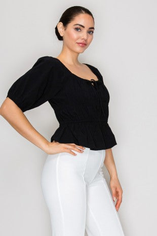 DT 1904 - Bubble Sleeve Crop Top