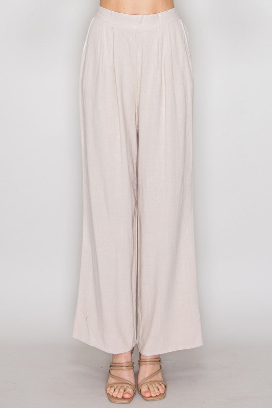 SET 025 - Elastic Linen Wide Leg Pants