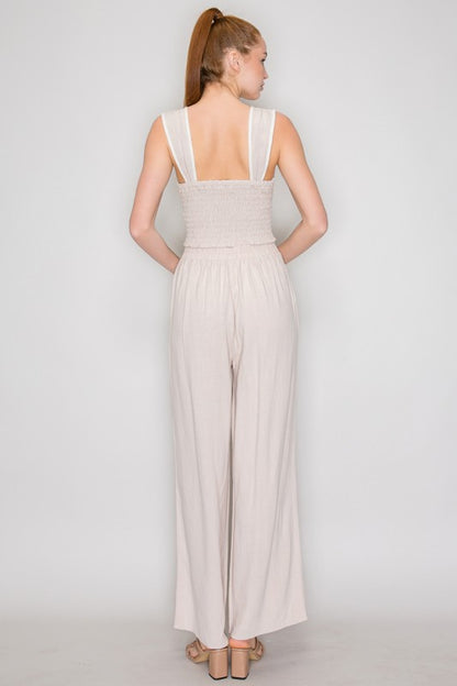 SET 025 - Elastic Linen Wide Leg Pants