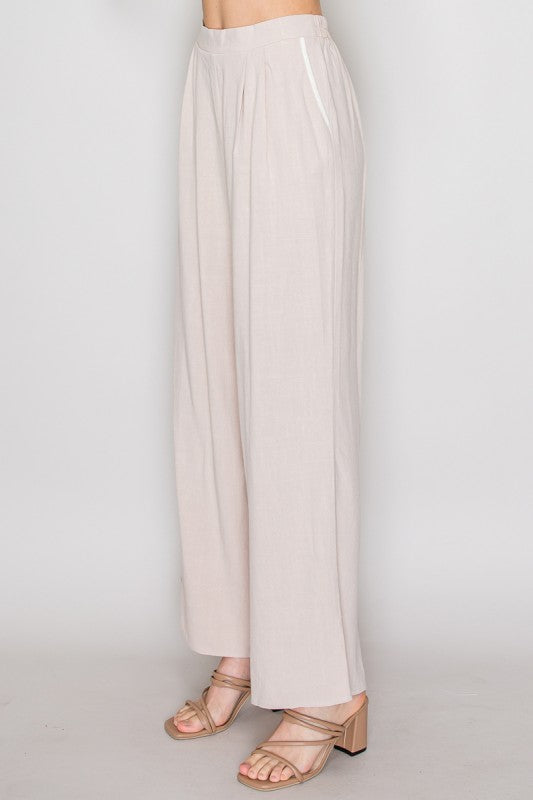 SET 025 - Elastic Linen Wide Leg Pants