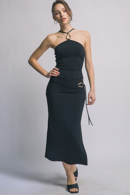 SET 055 - Belt Detail Midi Skirt