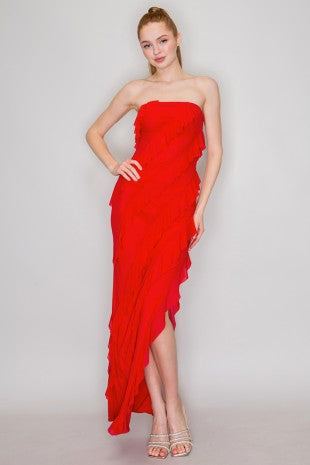 DD 1376 - Ruffle Slit Maxi Dress