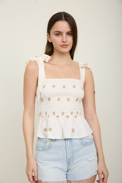 DT 1875 - Embroidered Smocked Top
