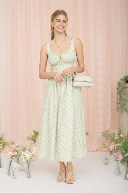 DD 1444 - Sleeveless Front Tie Corset Midi Dress