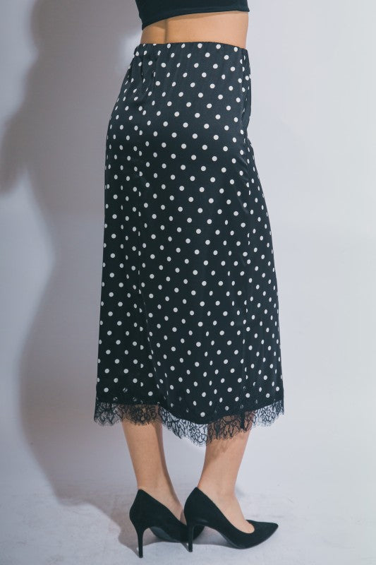 SKT 1038 - Lace Trim Satin Skirt