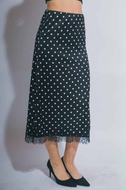 SKT 1038 - Lace Trim Satin Skirt