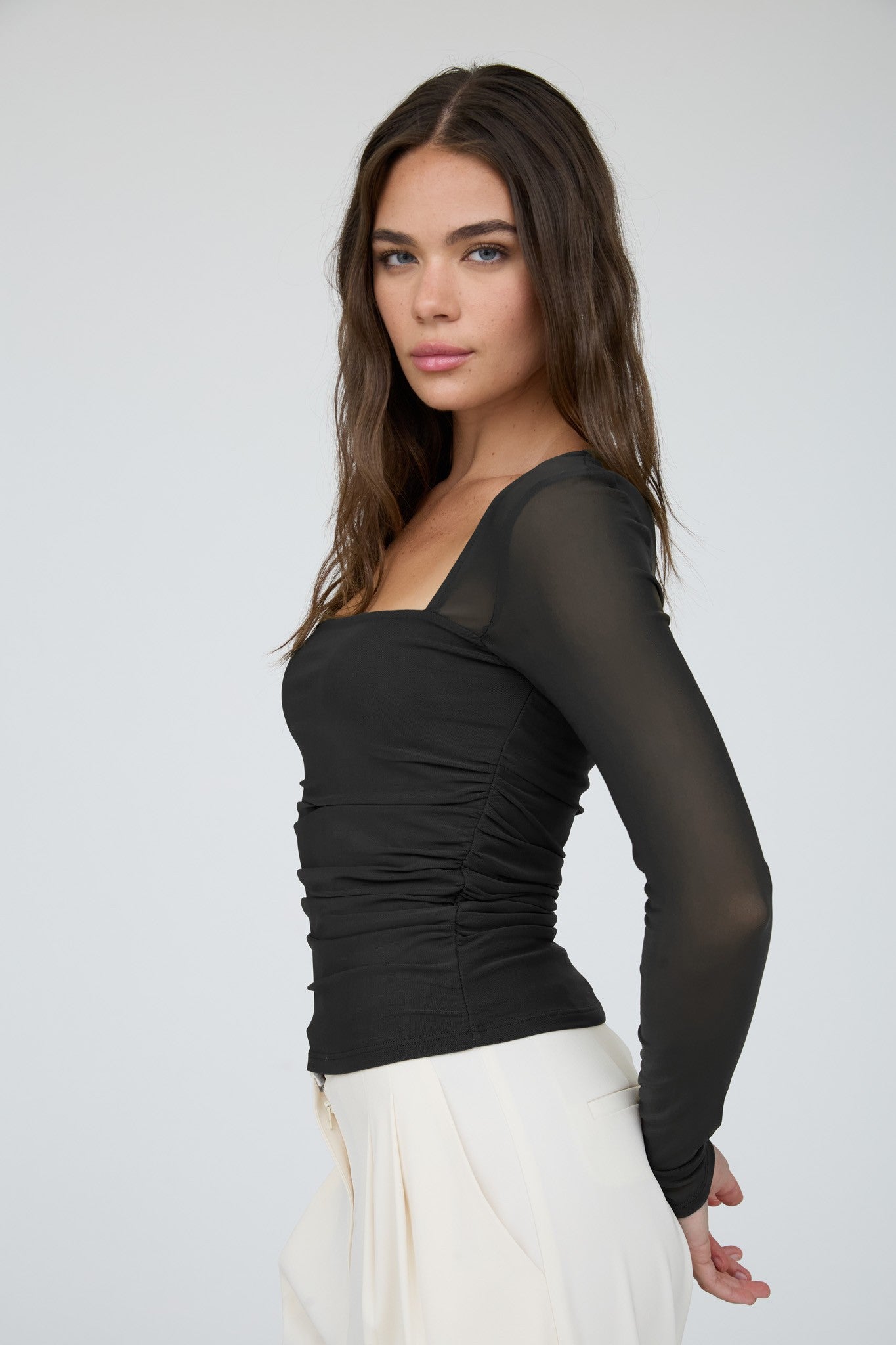 DT 1970 - Ruched Waist Square Neck Top