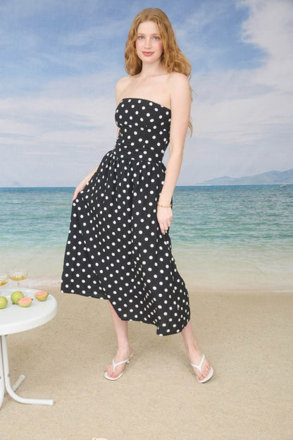 DD 1395 - Polka Dot Strapless Midi Dress