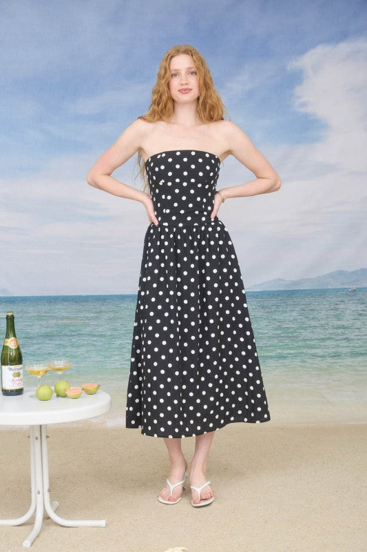 DD 1395 - Polka Dot Strapless Midi Dress