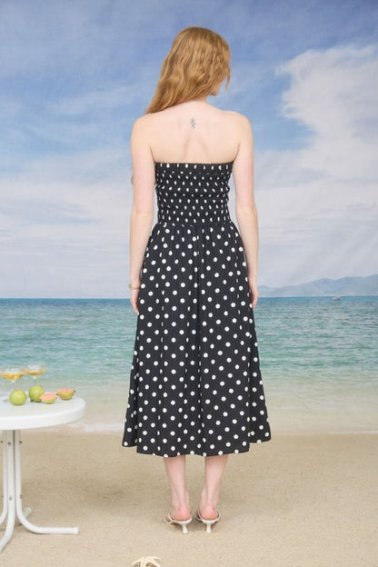 DD 1395 - Polka Dot Strapless Midi Dress