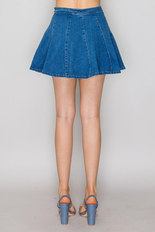 SKT 1037 - Denim Flare Mini Skirt