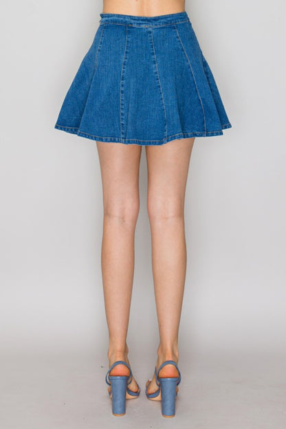 SKT 1037 - Denim Flare Mini Skirt