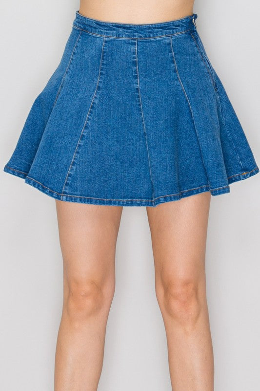 SKT 1037 - Denim Flare Mini Skirt