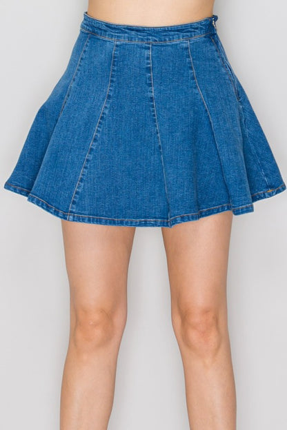 SKT 1037 - Denim Flare Mini Skirt