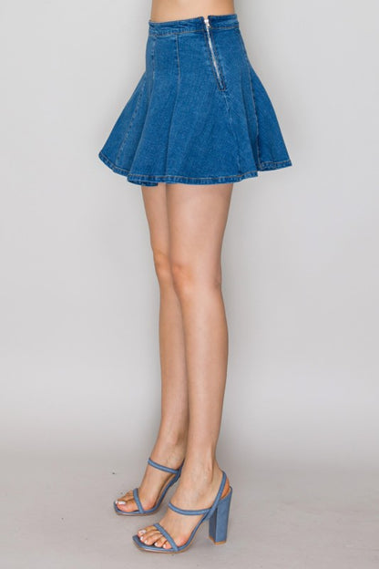 SKT 1037 - Denim Flare Mini Skirt