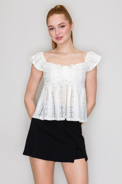 DT 1858 - Eyelet Ruffle Top