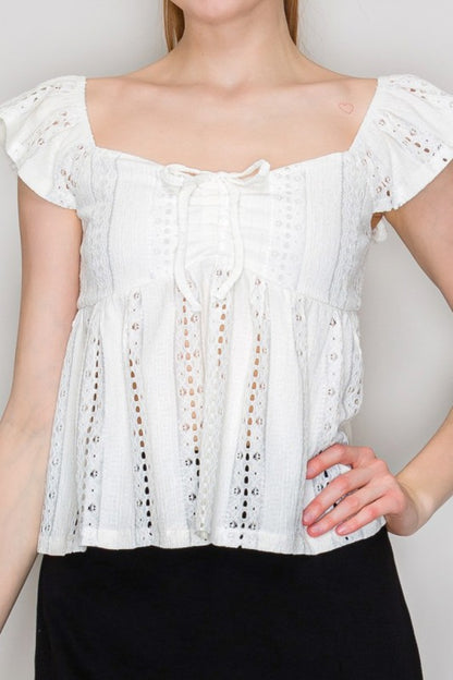 DT 1858 - Eyelet Ruffle Top