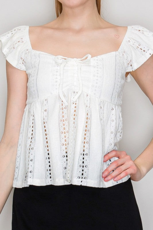 DT 1858 - Eyelet Ruffle Top