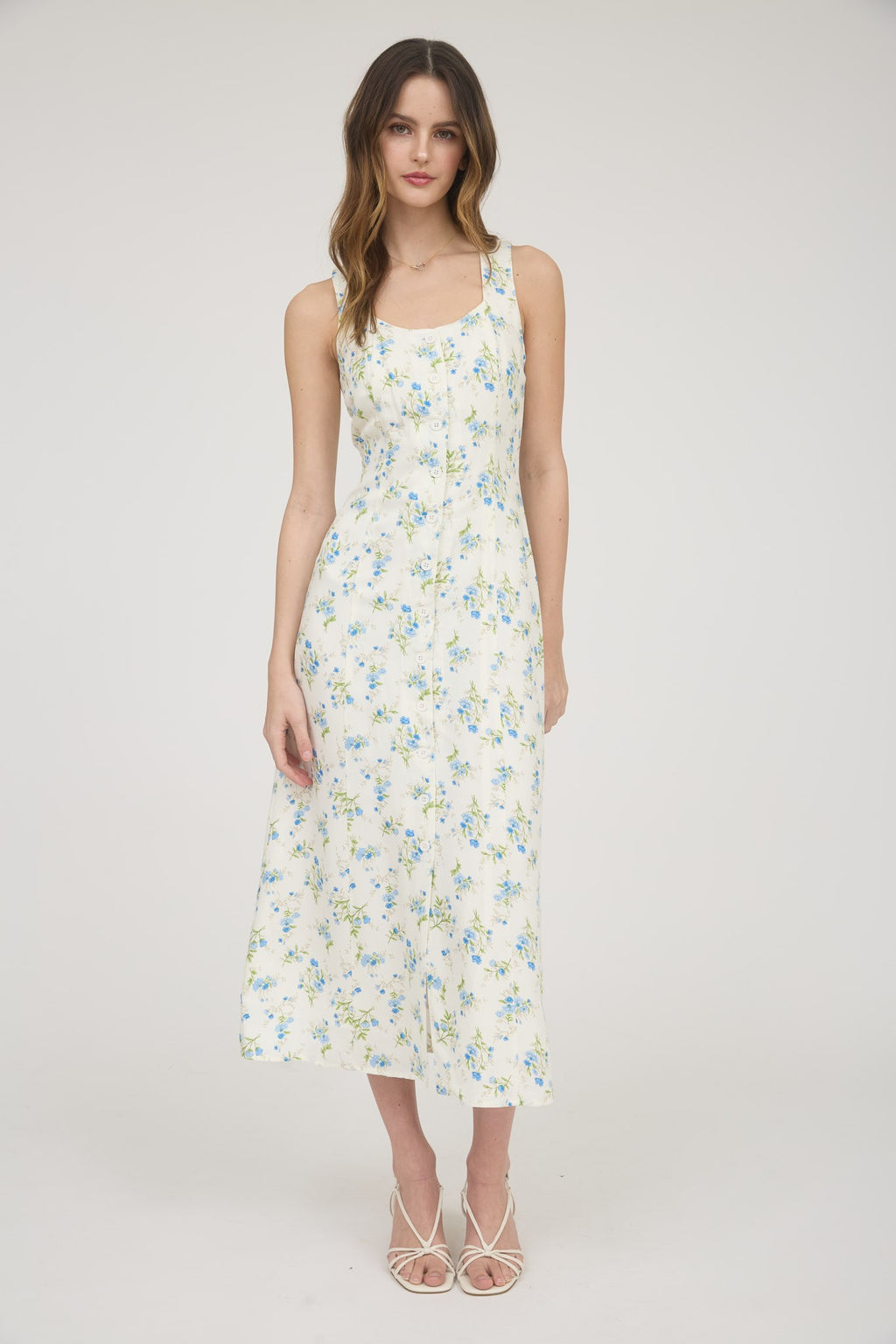 CD 3732 - Floral Sleeveless Shirt Dress
