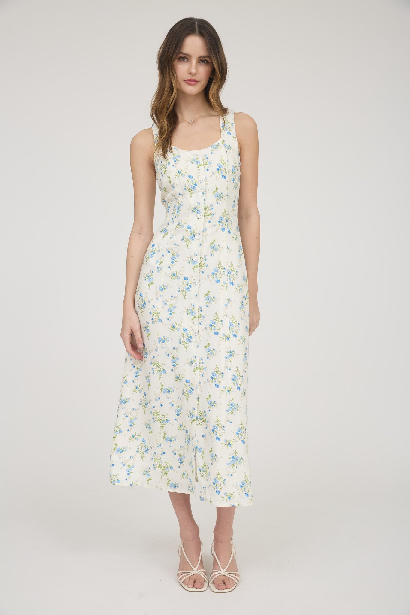 CD 3732 - Floral Sleeveless Shirt Dress