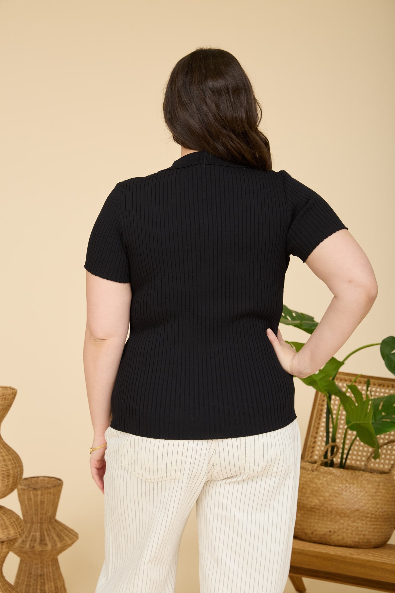 PS 019 - Collared Short Sleeve Ribbed Cardigan