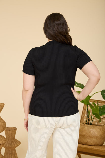 PS 019 - Collared Short Sleeve Ribbed Cardigan
