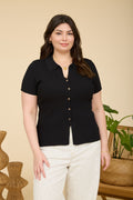 PS 019 - Collared Short Sleeve Ribbed Cardigan