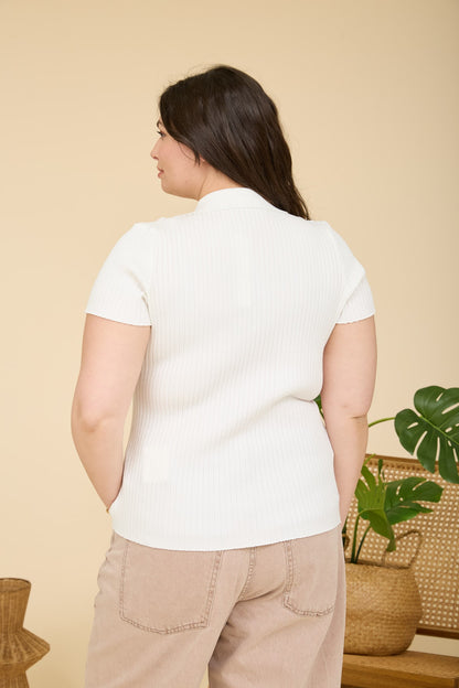 PS 019 - Collared Short Sleeve Ribbed Cardigan