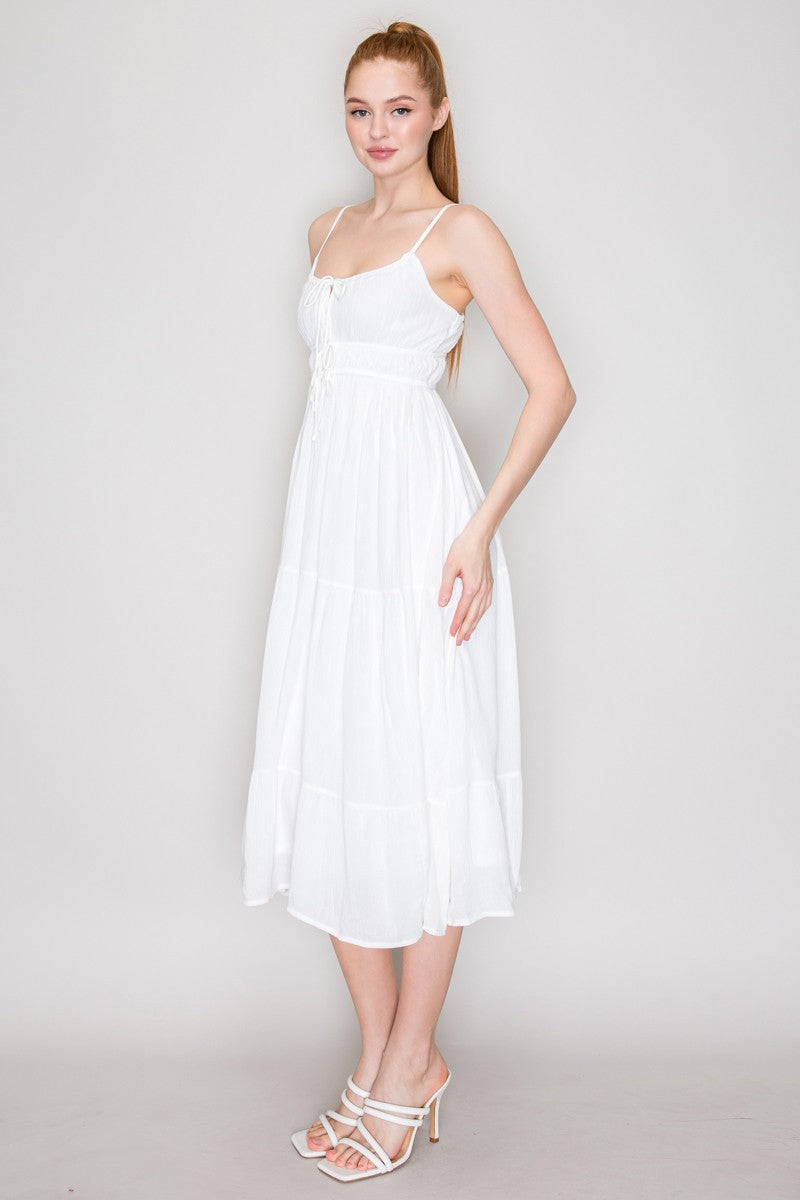 DD 1440 - Front-Tie Cinched Smocking Dress