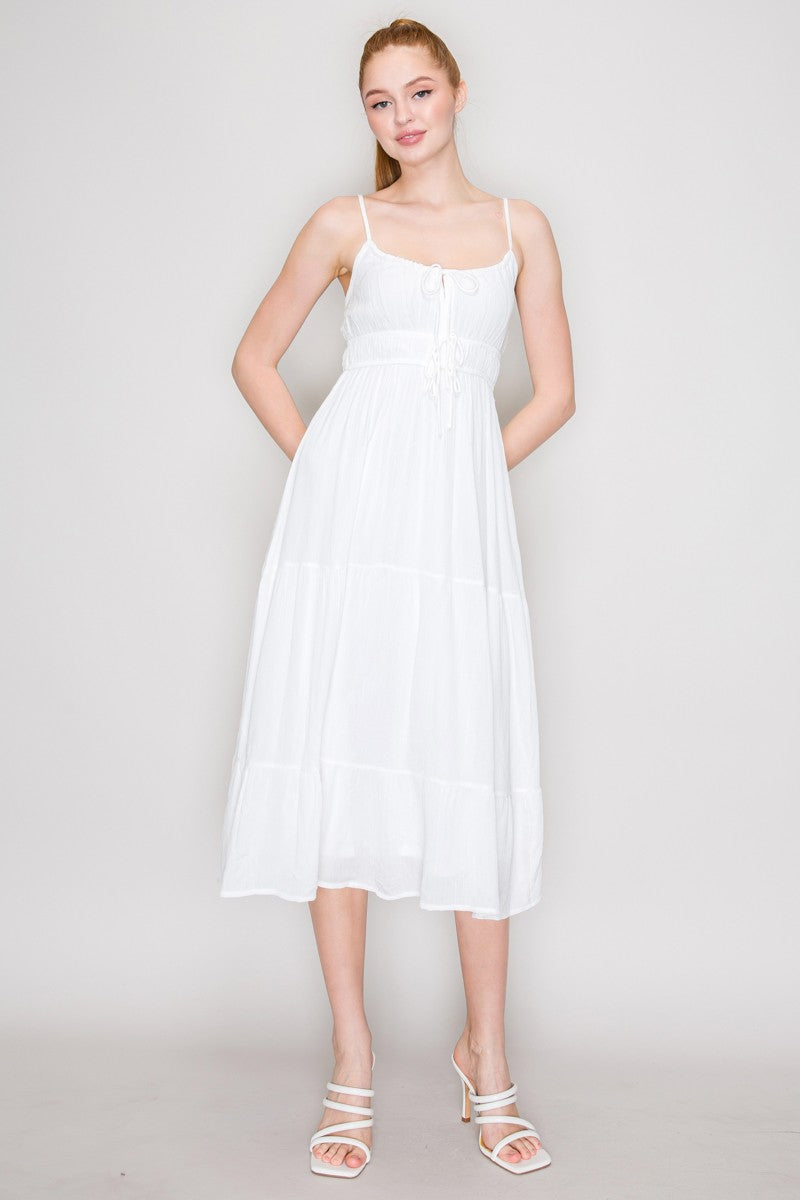 DD 1440 - Front-Tie Cinched Smocking Dress
