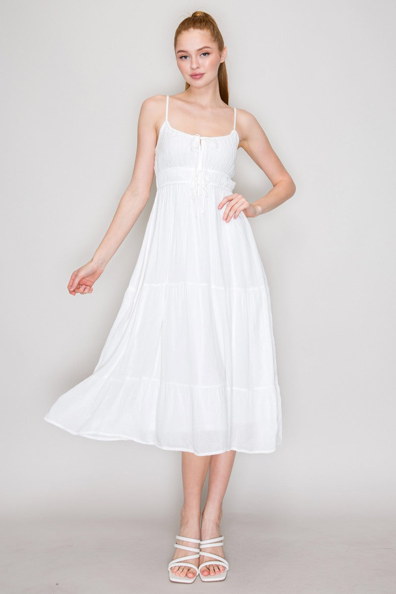 DD 1440 - Front-Tie Cinched Smocking Dress