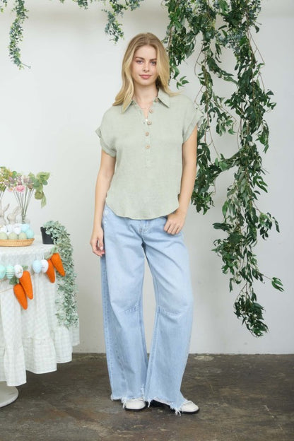 DT 1878 - Half Button Linen Top