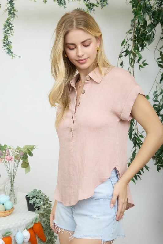 DT 1878 - Half Button Linen Top