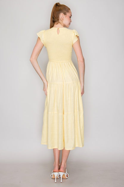 DD 1375 - Smocking Tiered Ruffle Sleeve Dress