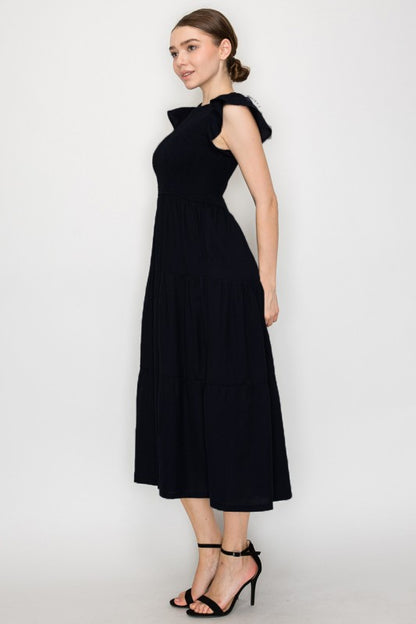 DD 1375 - Smocking Tiered Ruffle Sleeve Dress